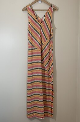 #ad #ad Caslon Maxi Dress Womens Large Linen Blend Bright Multicolor Beach Cruise Resort $30.00