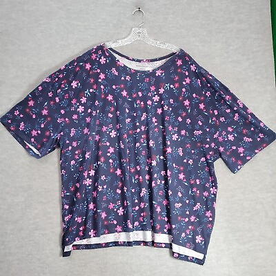 #ad Woman Within Women Top 5x Blue Floral Blouse Short Sleeve $15.89