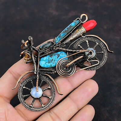 #ad Tibetan Turquoise Copper Gift For Friend Wire Wrapped Vintage Bike Pendant 2.64quot; $267.90