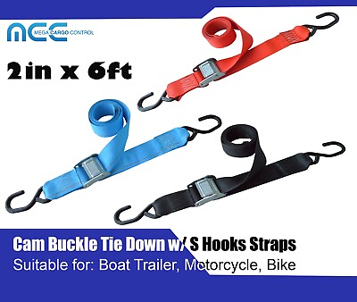 2 Pack 2quot;x6#x27; Cam Buckle Tie Down Strap w S Hook for Motorcycle Boat Trailer Bike $21.85
