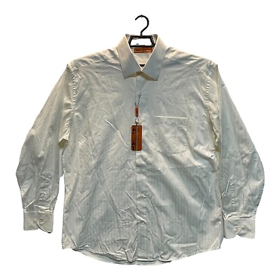 #ad Sette Ponti Men#x27;s XL White w white stripes Button Up Long Sleeve Shirt NWT $11.99