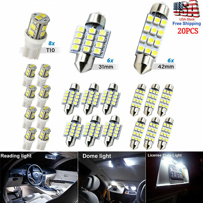 20pcs LED Interior Lights Bulbs Kit Car Trunk Dome License Plate Lamps 6500K $11.89