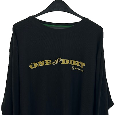 #ad John Deere ONE WITH DIRT Men#x27;s XL Waffle Knit Long Sleeve T Shirt Cotton Blend $17.00