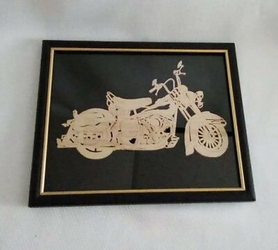 #ad #ad Motorcycle Bike Wood Framed Scroll Saw Art 9quot;x11quot; HG15 $35.00