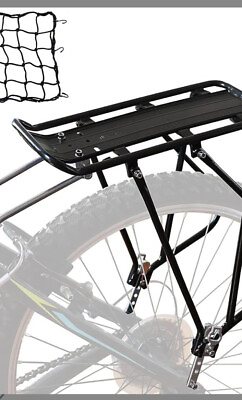 #ad Bike Cargo Rack w Bungee Cargo Netamp;Reflective Logo Universal Adjustable Bicycle. $20.00
