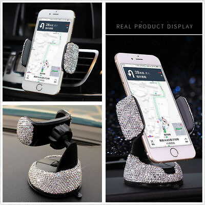 #ad Car Dashboard Phone Holder Rhinestones Crystal Bling Car Accessories For Girls $11.78