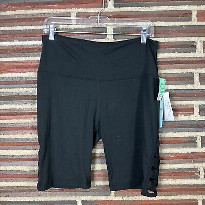 #ad #ad NWT Ready To Go Active Shorts Black Solid Stretch Pull On Mid Length Bike Women $14.99