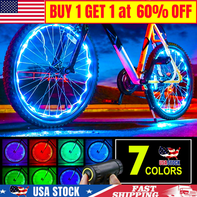 #ad 2024 Bicycle Bike Wheel Lights 7 Colors in 1 LED String Fits any Spoke Rim Tires $2.99