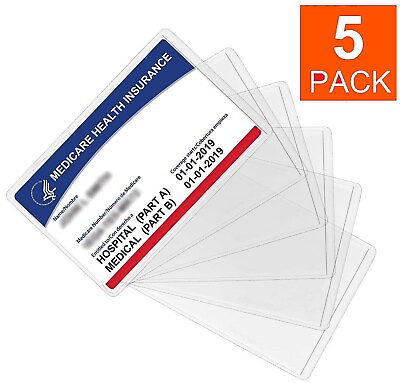 #ad 5 Pack Medicare Holder Protector Sleeves Clear PVC For Credit Card Business Card $4.95