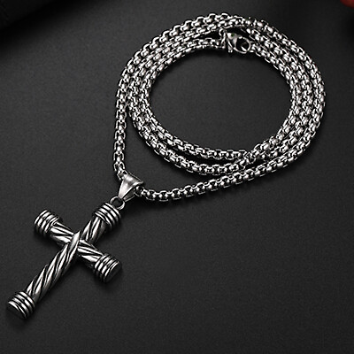 #ad Cool Boys Mens Stainless Steel Cross Pendant Necklace For Men Women Chain 22” $9.99