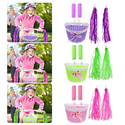 #ad Children Bicycle Baskets with Handlebar Grips Bike Basket Front Tassels Streame $11.15