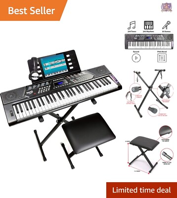 #ad Premium 61 Key Keyboard Piano Super Kit Ultimate Stand Bench Headphones $189.97