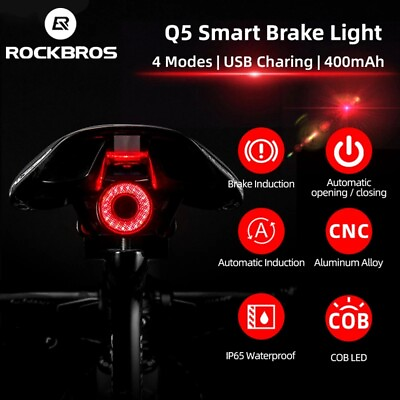 ROCKBROS Rear Bike Lights Taillights Smart Brake amp; Light Sense USB Rechargable $19.99