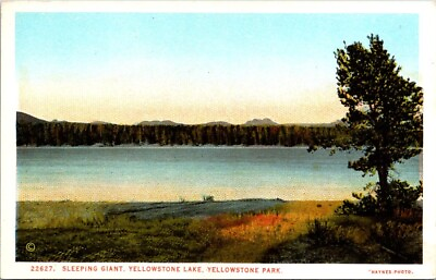 #ad c1920 Sleeping Giant Mountain Yellowstone National Wyoming Vintage Postcard $8.50