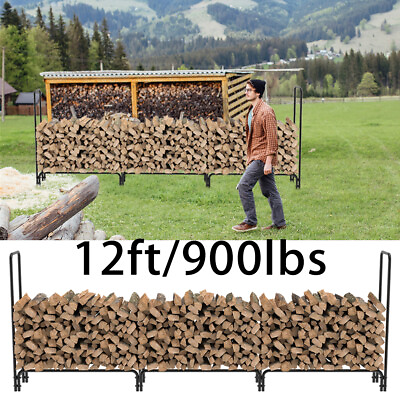 #ad XXXL 12ft Heavy Duty Outdoor Iron Firewood Log Rack Rustproof Wood Holder 900lbs $59.92