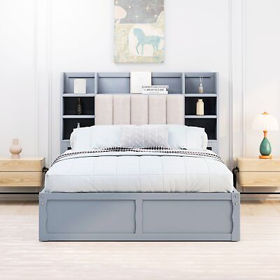 #ad Elegant and Functional Full Size Wood Bed with 4 Under bed Portable Drawer $546.16