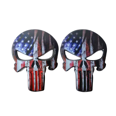 #ad 1x Metal USA Flag Punisher Badge American Skeleton Skull Car Truck Body Emblem $9.97