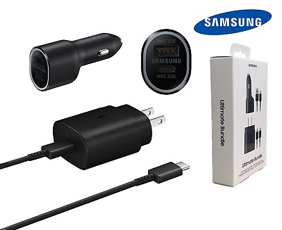 #ad Samsung Ultimate Bundle W 25w Super Fast Wall Charger 40w Dual Port Car Charger $14.95