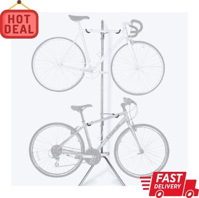 Two Bike Gravity Pole Stand Bike Floor Rack For Home or Garage Indoor Storage $63.99