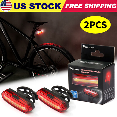 #ad 2 Pack LED Bicycle Cycling Tail Light USB Rechargeable Bike Rear Warning Light $10.45