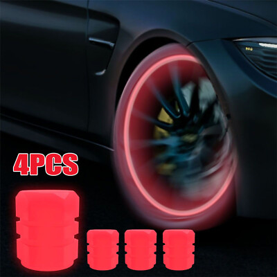 4PCS Fluorescent Car Bike Tire Valve Luminous Cap Valve Stem Caps Universal RED $4.50