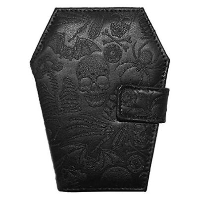 #ad Embossed Skull Coffin Shape Wallet Black Vegan Faux Leather Bifold $23.95
