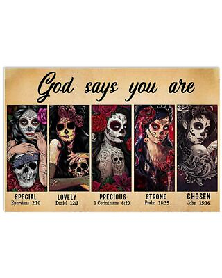 #ad Skull Girls God Says You Are Special Horizontal Poster Wall Art Home Decor $26.95