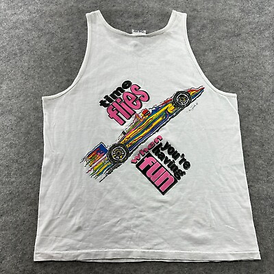 #ad VTG Toyota Tank Shirt Mens L White Grand Prix Long Beach Car Graphic Muscle Y2K $24.95