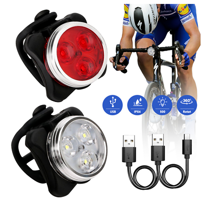 #ad #ad 2 Set USB Rechargeable LED Bicycle Headlight Bike Front Rear Lamp Cycling Light $8.49