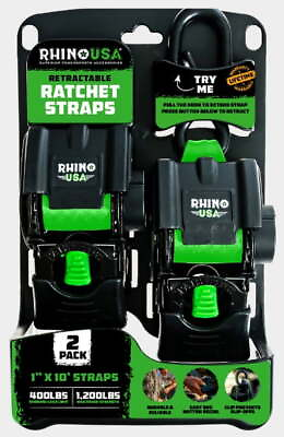#ad Rhino USA 1in x 10ft Retractable Ratchet Straps 2 Pack403lbs Working Load Limit $25.89