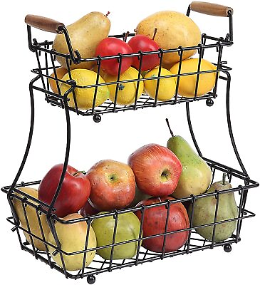 2Tier Fruit Basket Detachable Rack Bread Vegetable Holder for Kitchen Countertop $25.99