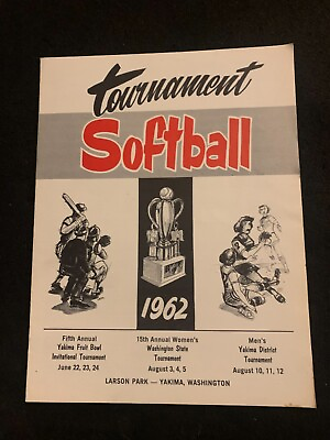 1962 5TH Annual Fruit Bowl Softball Tournament Program Larson Park Yakima WA. $9.99
