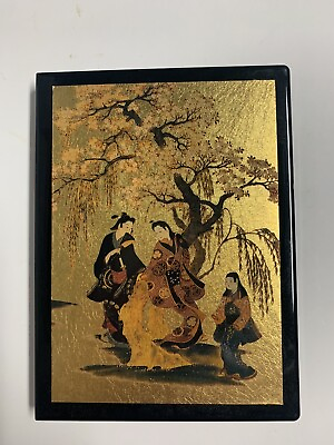 #ad Vintage Japanese Gold Leaf Lacquer Geisha Address Book by Hakuichi Co. 7quot; X 5quot; $19.99