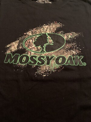 #ad #ad L Men’s Mossy Oak Black Long Sleeve W Green Logo Tee Warm Cotten Blend NWT M2 $10.49