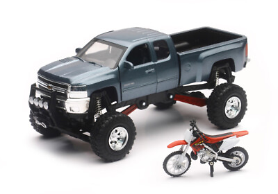 #ad #ad New Ray Replica 1:43 Truck Race Bike Chevy Grey Honda Bike Red Ss 54426 $33.60