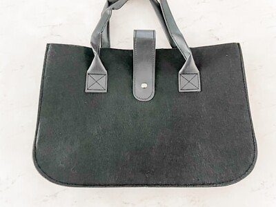 #ad Minimalist Felt Bag Tote with Vegan Leather Handles NEW Black $16.00