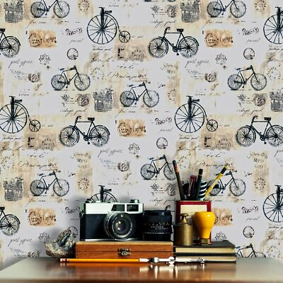 #ad J063 Vintage Bicycle Script Peel and Stick Wallpaper Removable Bike Pattern C... $18.09