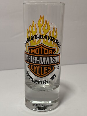 #ad Harley Davidson Motorcycle Appleton WI Wisconsin Tall Double Shot Glass Bike HD $19.90