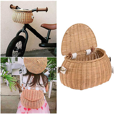 #ad Cute Manual Woven Wicker Small Backbasket Bike Basket Accessories $27.37