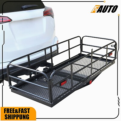 Folding Rack Cargo Basket Trailer Hitch Mount Luggage Carrier 500lbs For SUV CAR $153.99