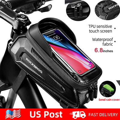 #ad ROCKBROS Bike Phone Mount Bag EVA Waterproof Front Frame Bag fit Under 6.8quot; $16.82