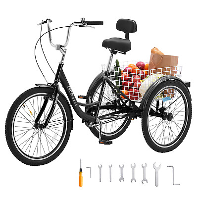 #ad VEVOR 20quot; Adult Tricycles Bike 3 Wheel Bike Trike Bicycle Carbon Steel Black $197.39