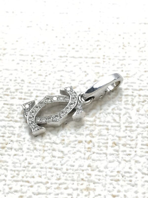 #ad Cartier 2C Charm Full Diamond Pendant Top Accessories Silver Ladies H 2.5 $1599.11