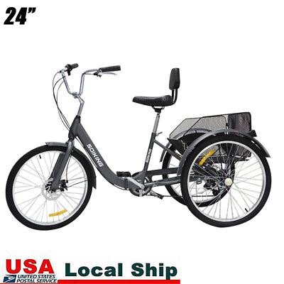 #ad 26quot; 24quot; 7 Speed Adult Tricycle 3 Wheel w Basket Heavy Duty 330lbs Cruiser Bike $146.66