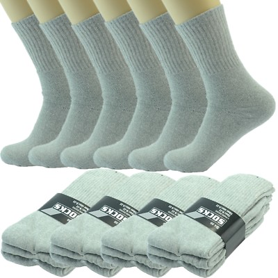 #ad 3 12 Pairs Men Gray Sports Athletic Work Cushioned Crew Cotton Socks Size 9 13 $9.99