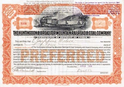 #ad Huntingdon and Broad Top Mountain Railroad and Coal Stock Certificate Blue Gr $300.00