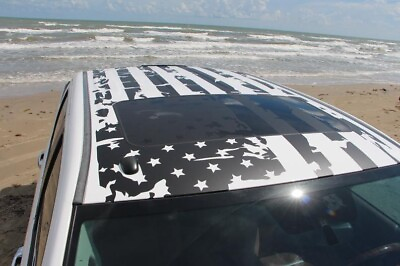 #ad AMERICAN FLAG on top roof TOYOTA trucks decal sticker graphics BLACK COLOR $77.40