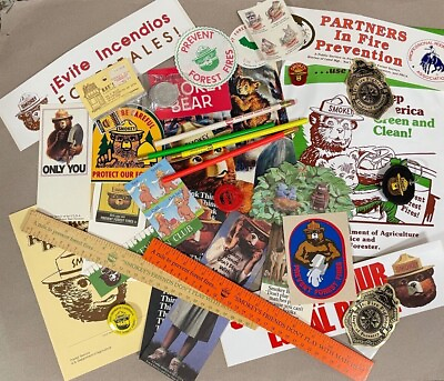 SMOKEY BEAR SOUVENIR BUILD YOUR OWN LOT PINS BUMPER STICKERS BOOK RULERS VINTAGE $25.00