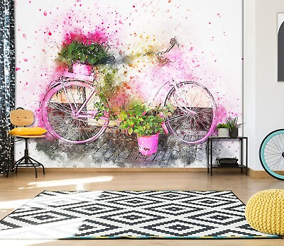 #ad #ad 3D Pink Bike Painting 8725 Transport Wallpaper Wall Murals Wall Paper Mural Romy $66.99