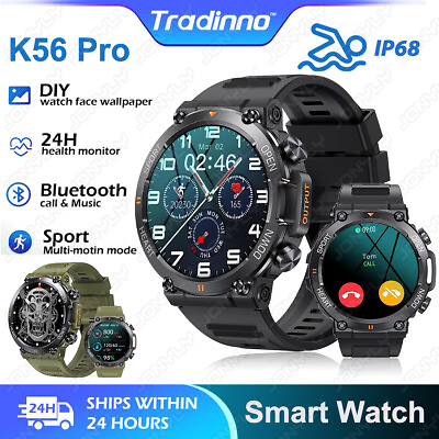 Military Smart Watch for Men Answer Make Call Rugged Heart Rate Fitness Tracker $35.99